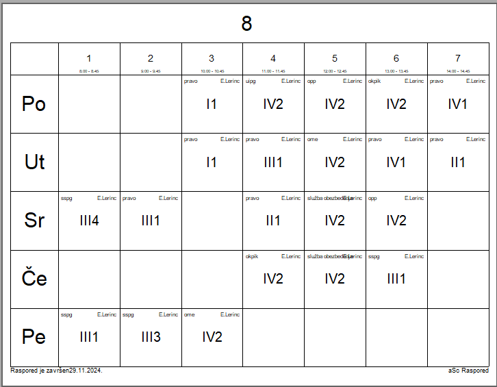 A calendar with numbers and letters

Description automatically generated