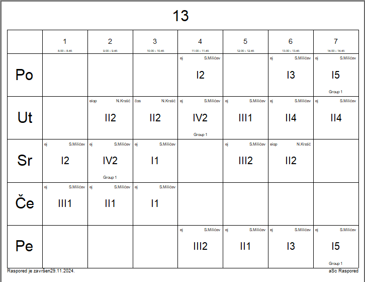 A calendar with numbers and letters

Description automatically generated