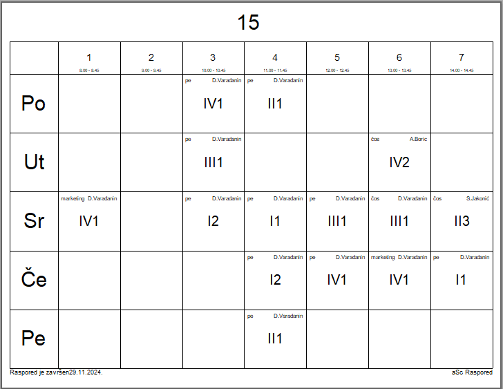 A calendar with numbers and letters

Description automatically generated