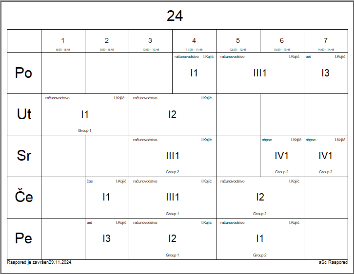 A calendar with numbers and letters

Description automatically generated