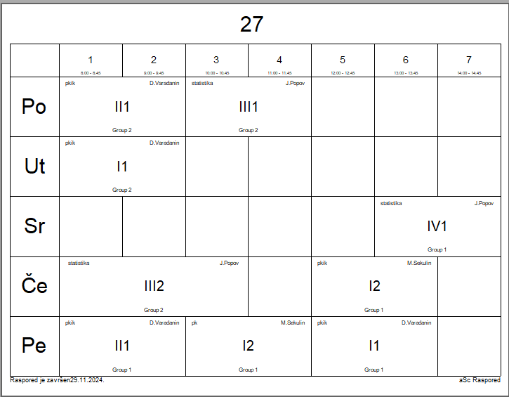 A calendar with numbers and letters

Description automatically generated