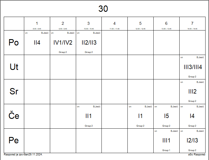 A calendar with numbers and letters

Description automatically generated