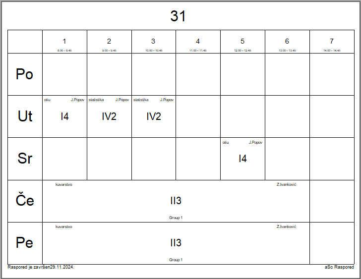 A calendar with numbers and letters

Description automatically generated