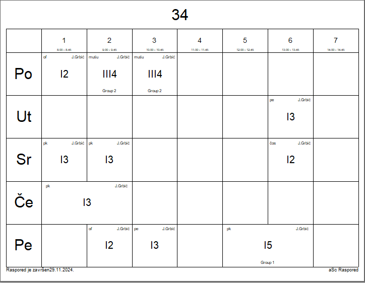 A calendar with numbers and letters

Description automatically generated