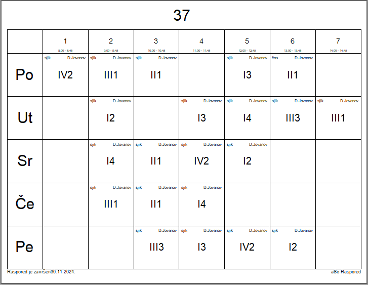 A calendar with numbers and letters

Description automatically generated