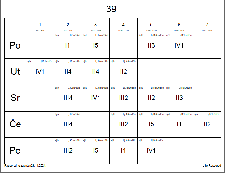 A calendar with numbers and letters

Description automatically generated