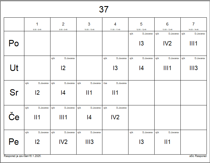 A calendar with numbers and letters

Description automatically generated