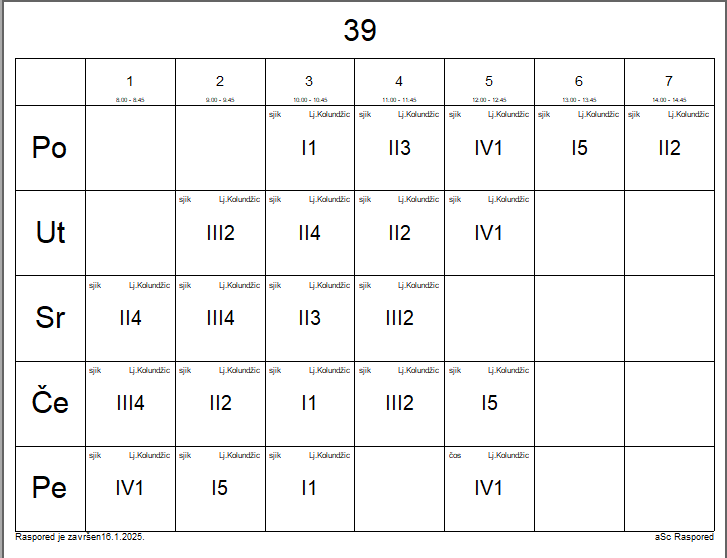 A calendar with numbers and letters

Description automatically generated