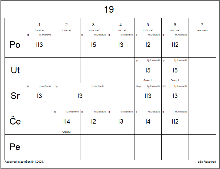 A calendar with numbers and letters

Description automatically generated