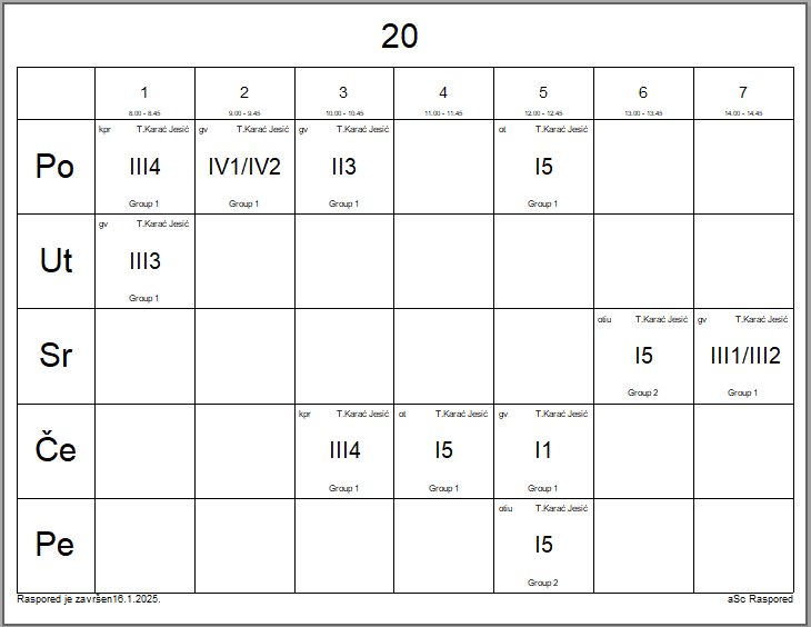 A calendar with numbers and letters

Description automatically generated