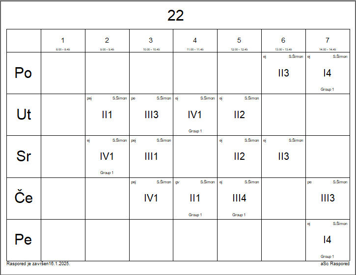 A calendar with numbers and letters

Description automatically generated