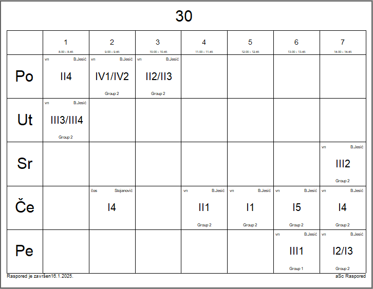 A calendar with numbers and letters

Description automatically generated