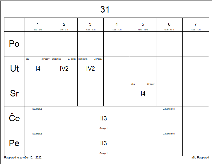 A calendar with numbers and letters

Description automatically generated